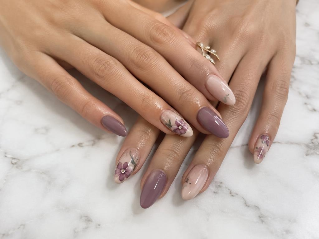 Floral mauve nail art